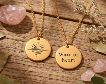 Rijzende zon ketting voor cadeau einde chemokuur, gegraveerde opbeurende sieraden voor kankerbestrijders, aangepaste krijgerketting