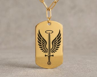 St Michael Dog Tag Necklace, Custom Engraved Christian Protection Gift for Son or Daughter