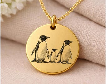 Aangepaste familieketting pinguïn, gegraveerde pinguïnhanger, betekenisvol cadeau voor moeder of dierbaren