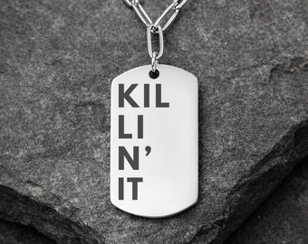 Killin' It paperclipketting, op maat gegraveerd dogtag, alternatieve sieraden, statementketting, uniseks streetwear, trots op je cadeau