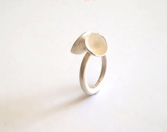 Contemporary sculptural ring in silver reticulated cup ring handmade