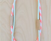 2 Piece MIXED - Pale Mint Green and Neon Salmon Pink WOOD and COTTON Fabric Necklaces