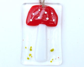 Fly agaric mushroom fused glass hanging decoration sun catcher window hanging bullseye fairytale foraging funghi ornament nature toadstool