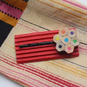 Upcycled pencil hair pin hair clip flower colourful gift for girls daisy rainbow hair accessory hexagon recycled image 1