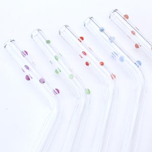 Handmade Lampworked Borosilicate Glass Drinking Straw - Spotty Bent Design