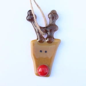 Fused Glass Reindeer Rudolph Rudolf Christmas Tree hanging decoration Xmas ornament antlers