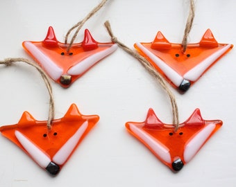 Fused glass fox hanging decoration decor ornament fusing bullseye window hanger sun catcher nature orange foxy kids bedroom easter gift