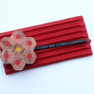 Upcycled pencil hair pin hair clip flower colourful gift for girls daisy rainbow hair accessory hexagon recycled image 6