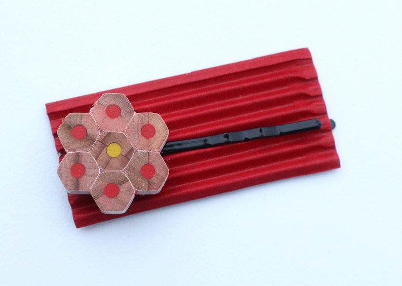 Upcycled pencil hair pin hair clip flower colourful gift for girls daisy rainbow hair accessory hexagon recycled image 6