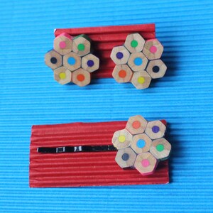 Upcycled pencil hair pin hair clip flower colourful gift for girls daisy rainbow hair accessory hexagon recycled image 7