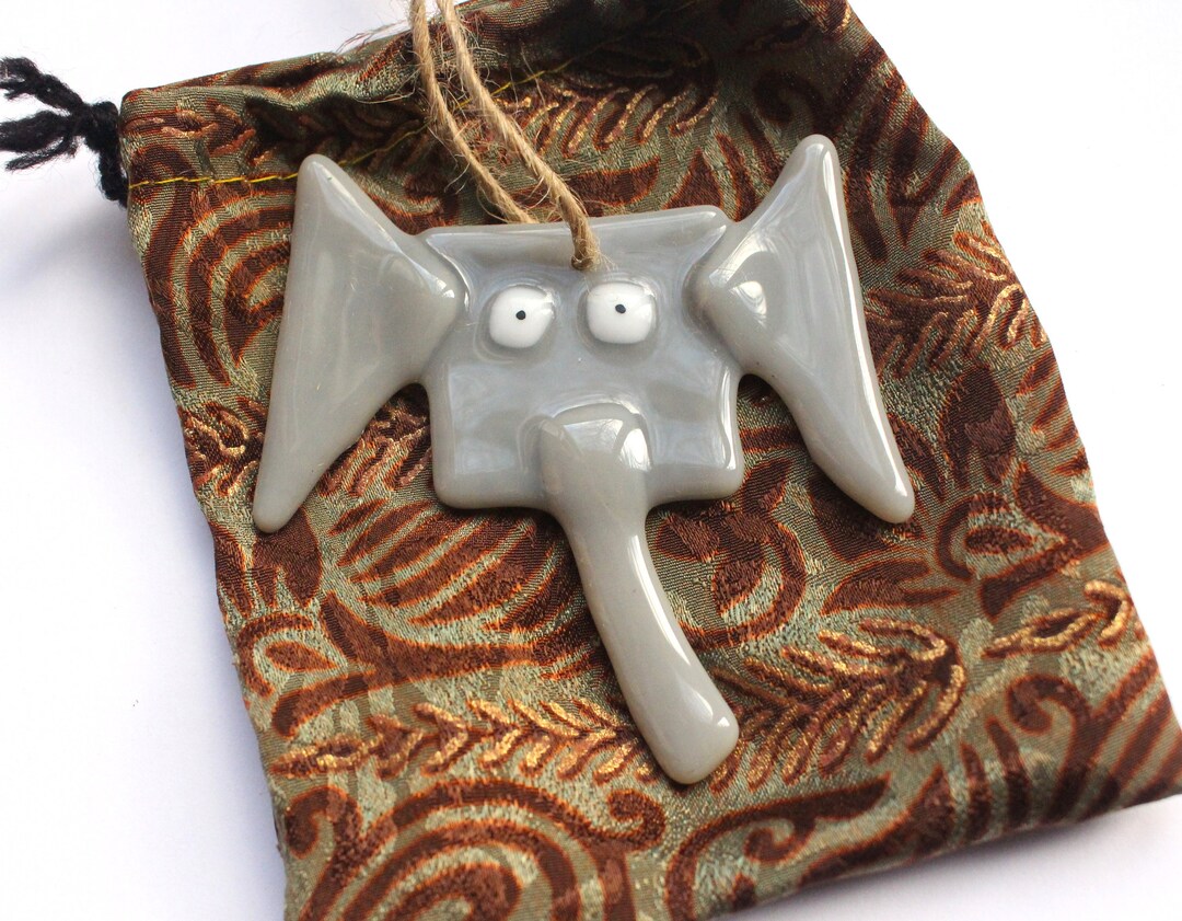 Fused Glass Elephant Decoration Bullseye Glass Fusing Grey Ornament
