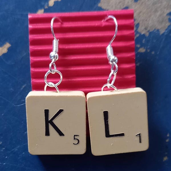 Boucles d'oreilles pendantes Scrabble, L et R, gauche et droite