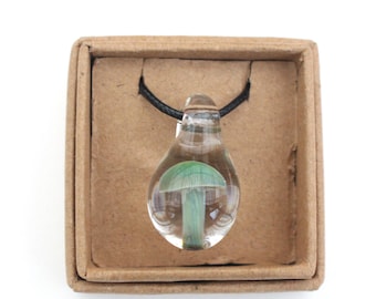 Lampworked Glass Mushroom Pendant, Psychedelic Toadstool Necklace