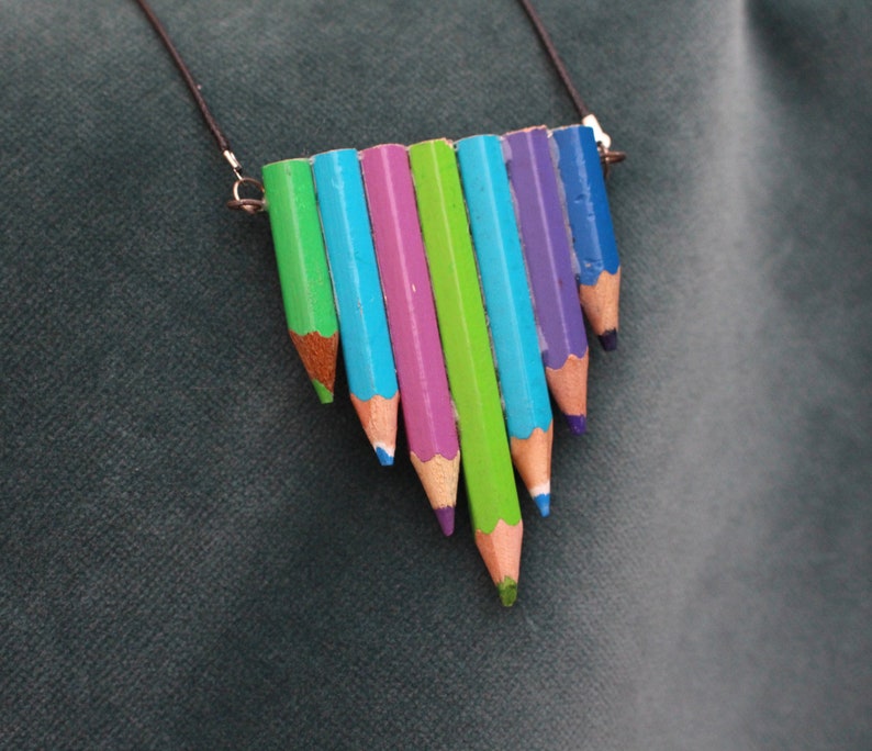 Pencil Necklace Upcycled Colouring Pencils Pendant Colourful Etsy
