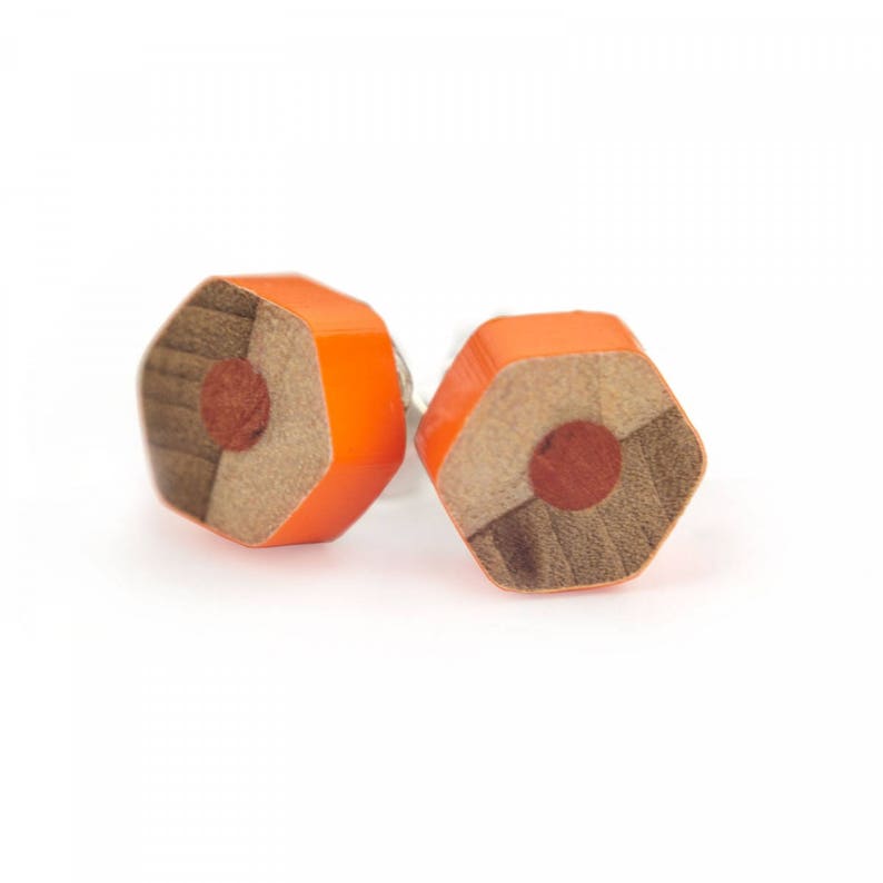 Colouring Pencil Earring Studs Upcycled earrings jewellery hexagon Gift Ladies Upcycling Crayon Wooden wood craft drawing Handmade Bristol image 3