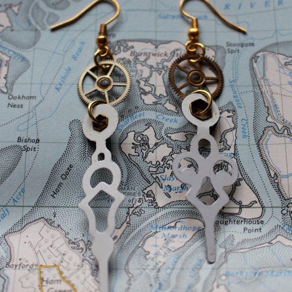 Upcycled Watch Hands Earrings Steampunk Vintage Ladies Jewellery Gold