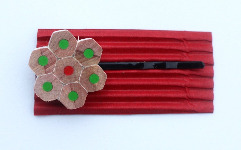 Upcycled pencil hair pin hair clip flower colourful gift for girls daisy rainbow hair accessory hexagon recycled image 5