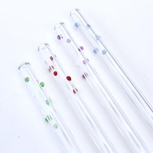 Pajita de vidrio con lunares, reutilizable, de borosilicato, ecológica