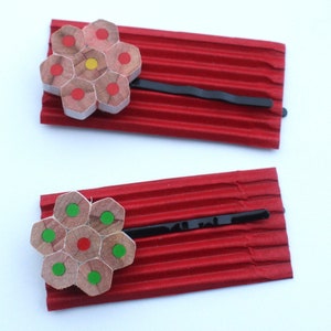 Upcycled pencil hair pin hair clip flower colourful gift for girls daisy rainbow hair accessory hexagon recycled image 4