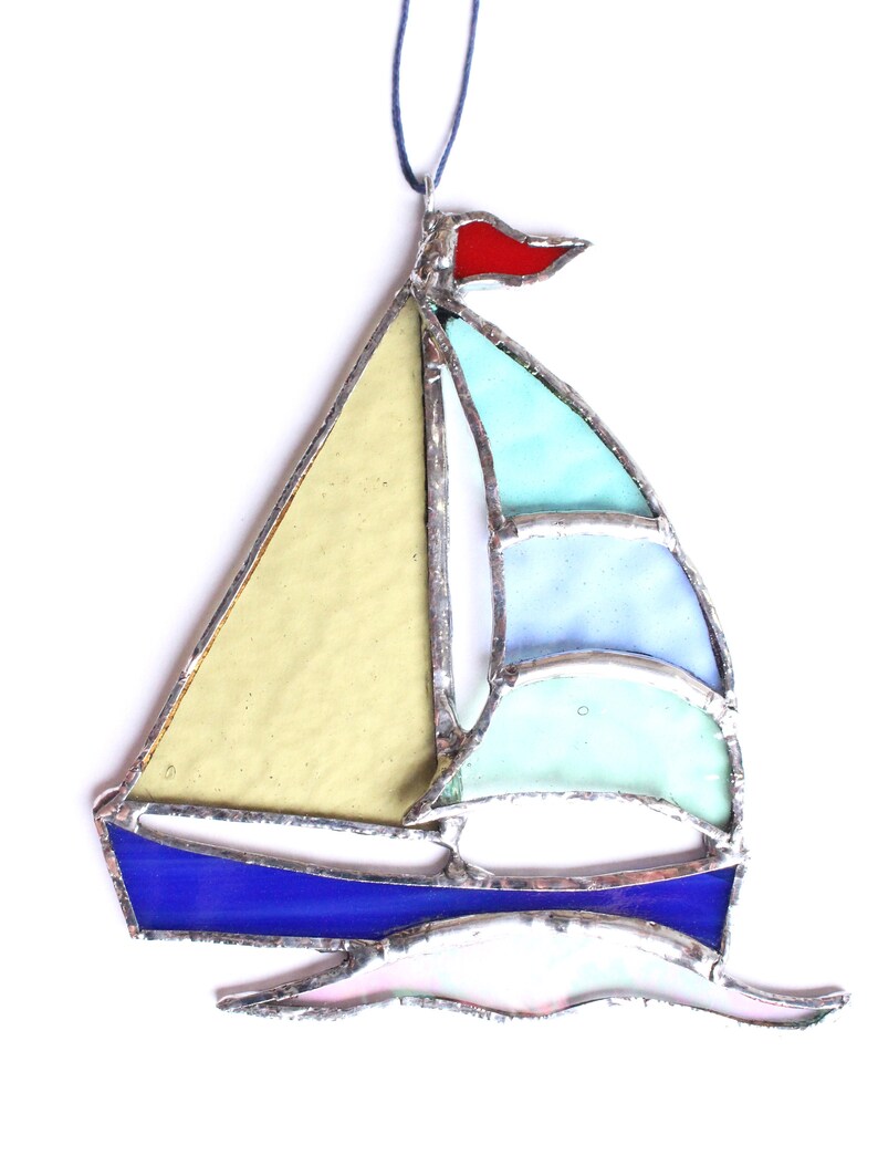 Stained glass wall hanging boat nautical bathroom interior Etsy