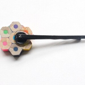 Upcycled pencil hair pin hair clip flower colourful gift for girls daisy rainbow hair accessory hexagon recycled image 9