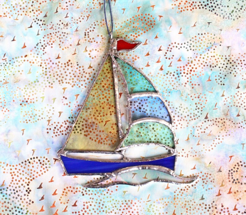 Stained glass wall hanging boat nautical bathroom interior Etsy