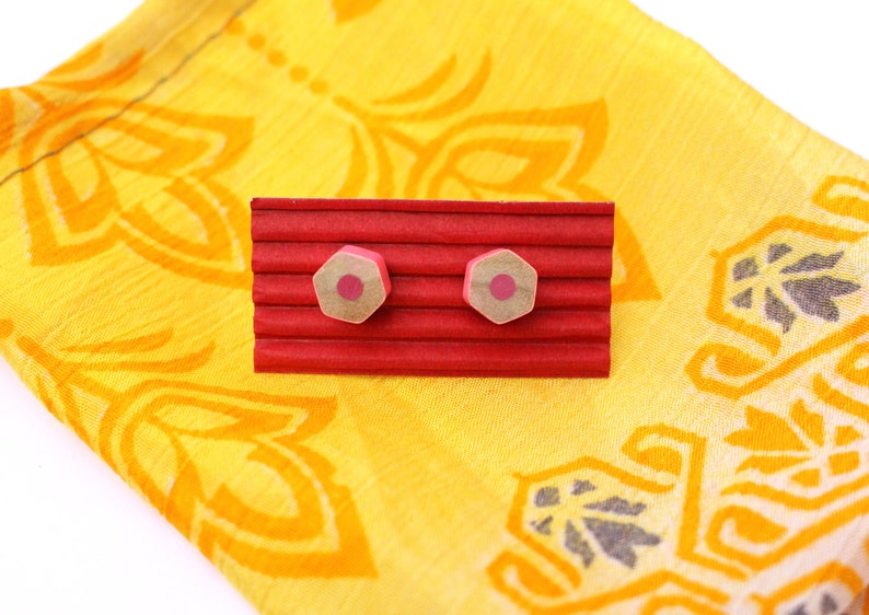 Colouring Pencil Earring Studs Upcycled earrings jewellery hexagon Gift Ladies Upcycling Crayon Wooden wood craft drawing Handmade Bristol image 2