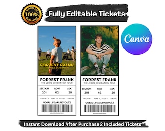 Entrada editable para Forrest 2026, plantillas editables para entradas de conciertos, entradas de recuerdo, música personalizada, descarga digital