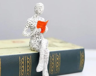 Reading Woman Figurine | Book Lover Gift | Bookworm Home Decor | Shelf & Desk Ornament | Reading Sculpture | Thoughtful Gift for Her