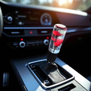 Red Rose Resin Shift Knob - 6 Inch Acrylic Gear Shifter - Handmade Custom JDM Style Shift Knob for Manual Cars - Sim Racing & Iracing Setup