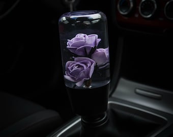 Purple Roses Shift Knob 4" - Resin Weighted Manual Transmission Gear Shifter Knob, Custom Flower Shift Knob for Sim Racing, iRacing & Gaming