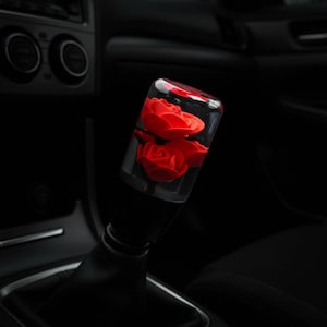 Red Rose Resin Shift Knob 4" – Weighted Manual Transmission Shifter Knob, Custom JDM Gear Shifter, Sim Racing/iRacing, Flower Shift Knob