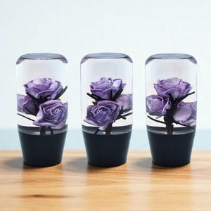 Purple Roses Shift Knob 4&quot; - Handmade Clear Resin Gear Shift Knob with 3 Purple Roses Inside - JDM, Custom Shifter, Hot Rod, Sim Racing