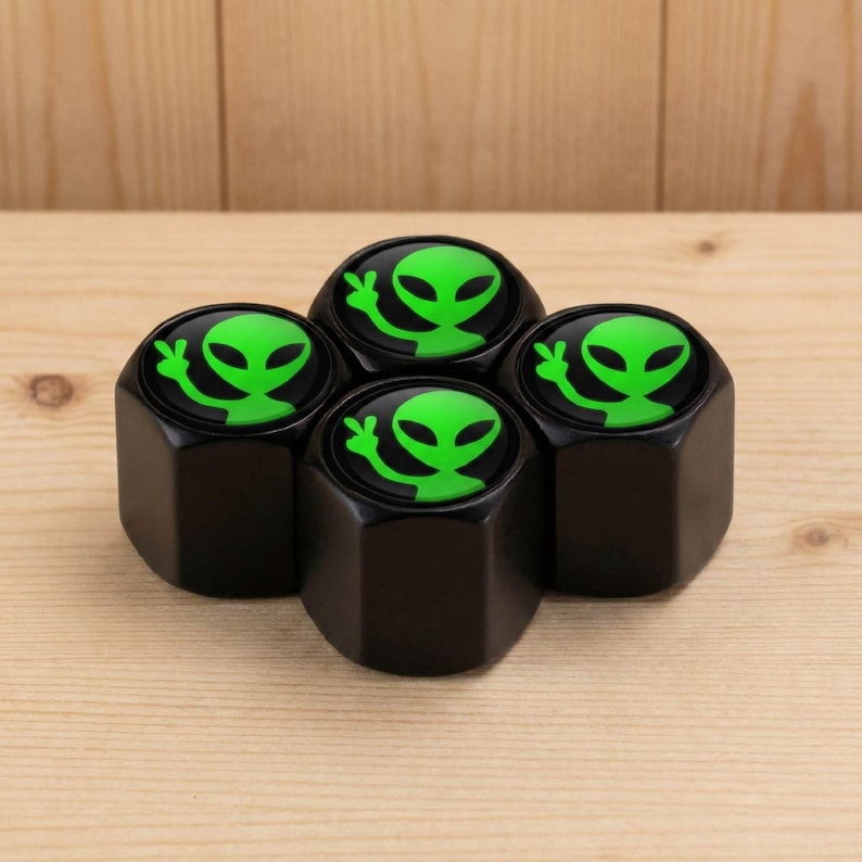 Alien Logo Tire Valve Caps - Black Metal Wheel Accessories (set of 4 ...