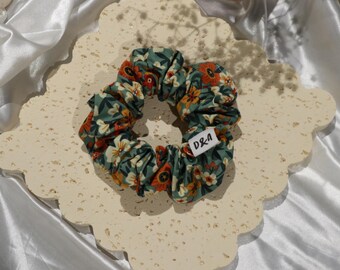 Green Floral Scrunchie Set, Handmade Hair Accessory