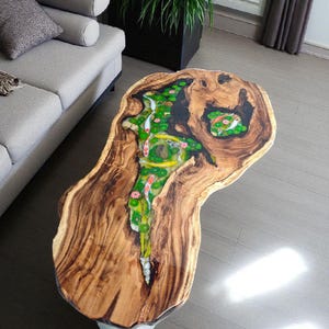 Live Edge Koi Fish Epoxy Table: Custom Resin Art Dining Table