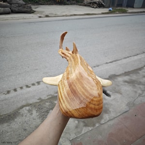 Handcrafted Pine Wood Whale Shark Statue: Rustic Ocean Decor