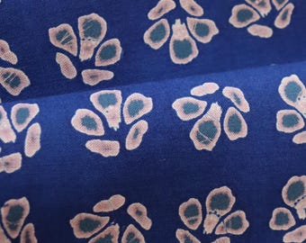 60" long Vintage Japanese Indigo Cotton Floral Dyed Yukata Kimono Fabric