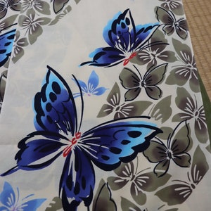 5 FEET long Vintage Japanese Butterfly Floral Cotton Yukata Kimono Fabric