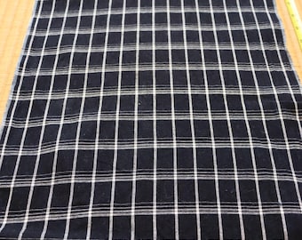 Vintage Japanese Indigo Cotton Fabric: Striped Plaid Woven Panel (5 FEET)