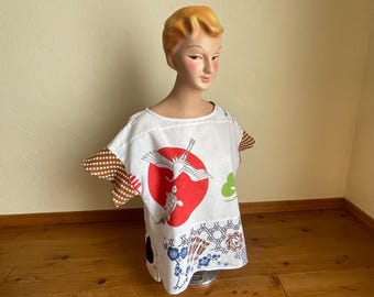 Upcycled Yukata Boxy Top, Japanese Blouse, Vintage Cotton Wear Size M Short Sleeve