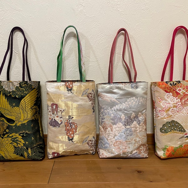 Vintage Japanese Obi Upcycled Tote Bag Shopping Bag Small Bucket Kimono Bag Obi Bag Obi Remake Purse