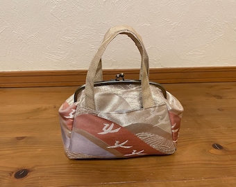 New Handmade Metallic Kiss-lock Purse from Vintage Japanese Obi Bag Upcycled Handbag