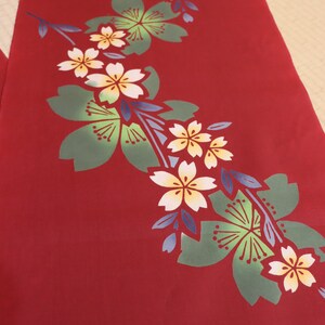 5 FEET long Vintage Japanese Burgundy Red Floral Cotton Yukata Kimono Fabric