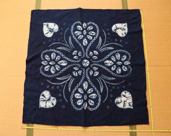 Indigo Shibori Tablecloth: Vintage Japanese Floral Tie Dyed Cotton
