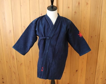 Medium Vintage Japanese Indigo Cotton Aizome Hand Sashiko Thicker Fabric Kendo Gi Aikido Budo Kimono Jacket Noragi Haori Kendogi