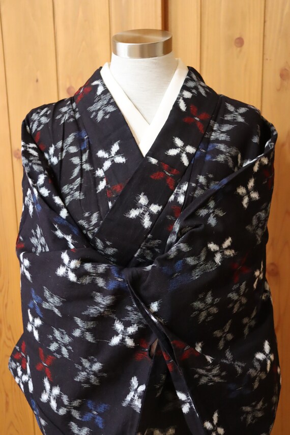 Vintage Japanese Black Cotton Kasuri Ikat Woven W… - image 1