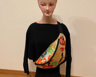 Upcycled Japanese Silk Obi Fanny Pack, Vintage Kimono Crossbody Bag