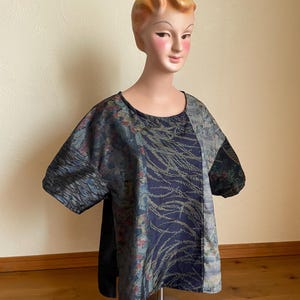 NEW, Size 14, Handmade Japanese, Silk Kimono Patchwork, Top, Short Sleeve Blouse, Upcycled, Sustainable, Oriental, Luxury, Gift