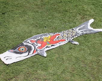 Vintage Japanese Cotton Koinobori Carp Streamer Wall Hanging Banner